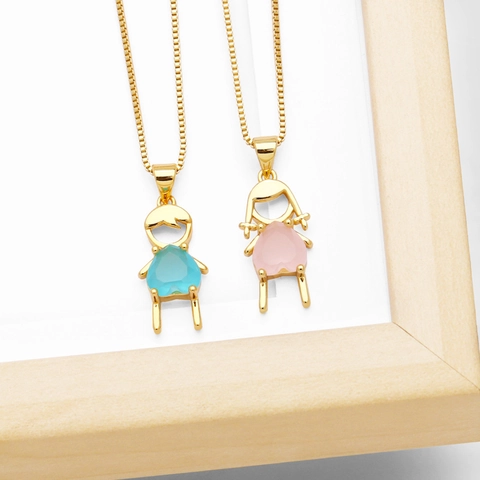 Collana Pendente Ragazzo Ragazza Cuore Zirconia Rame Placcato Oro Ottone Gioielli Minimalisti Regalo Donna