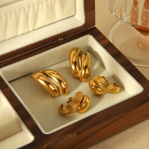 Chunky Hoop Ohrringe Edelstahl 18K Vergoldet Geometrisch Unregelmäßig Texturierte Mode Schmuck Für Damen