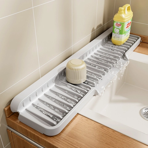 Silicone Sink Draining Mat Foldable Faucet Splash Guard Sloped Countertop Drying Tray Kitchen Bathroom Non-Slip