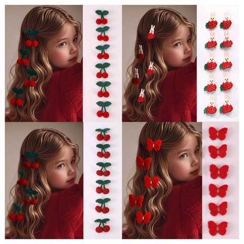 Pinces À Cheveux Enfants Cerise Tricotée Lapin Carotte Papillon Douces Épingles À Cheveux Filles Broderie Accessoires