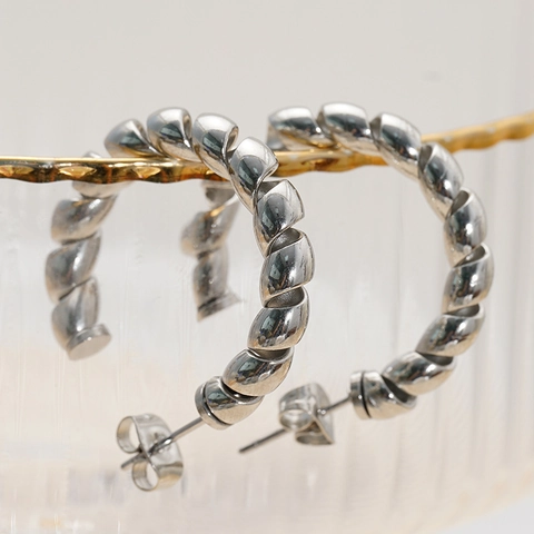 Boucles D'oreilles Créoles Torsadées Plaqué Or 18K Acier Inoxydable Géométrique Tressé Bijoux Minimalistes Pour Femmes