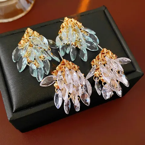 Orecchini Pendenti Con Nappa Geometrica In Rame Zircone Gioielli Di Lusso Con Perno In Argento Per Donna