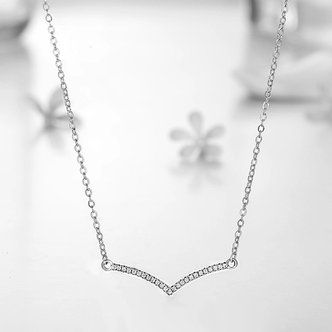 925 Sterlingsilber V-Förmig Anhänger Halskette Für Damen Minimalistisch Geometrisch Zirkonia Eingelegt Kette Schmuck