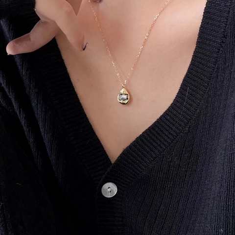 925 Sterling Silver Necklace With Dalmatian Jasper Stone Irregular Molten Geometric Teardrop Pendant Vintage Jewelry For Women