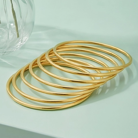 Minimalist Stacking Bangle Bracelet Polished Round Wire 304 Stainless Steel Jewelry Multilayer Smooth For Women