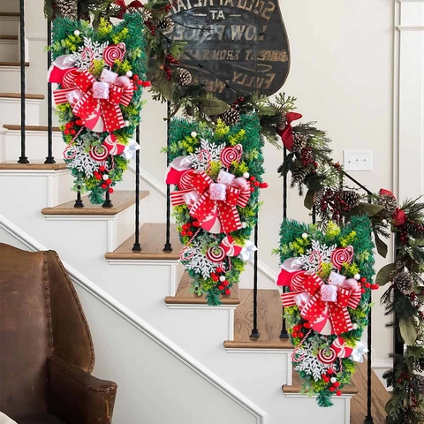 Decorazione Sospesa Porta A Goccia Natale Con Caramelle Fiocchi Pino PVC Bacche Rosse Arredamento Casa Festivo