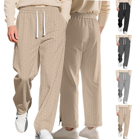 Pantaloni Casual Uomo Texture Jacquard Trecce Coulisse Vita Elastica Gamba Dritta Spacco Laterale Jogging
