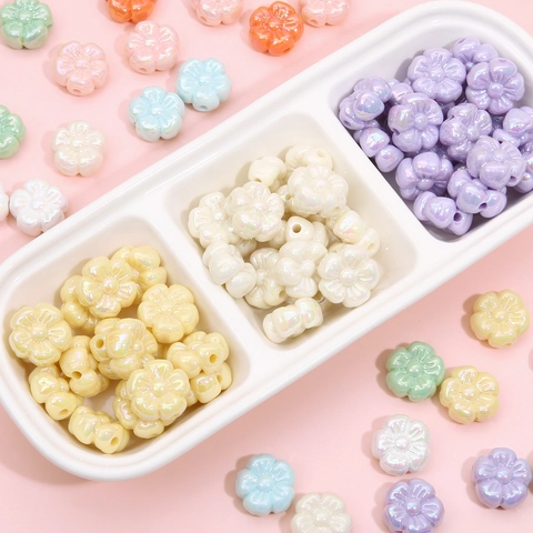 Acrylic Flower Beads Iridescent Artificial Pearl Luster Small Floral Charms For DIY Jewelry Making Bracelet Necklace Findings