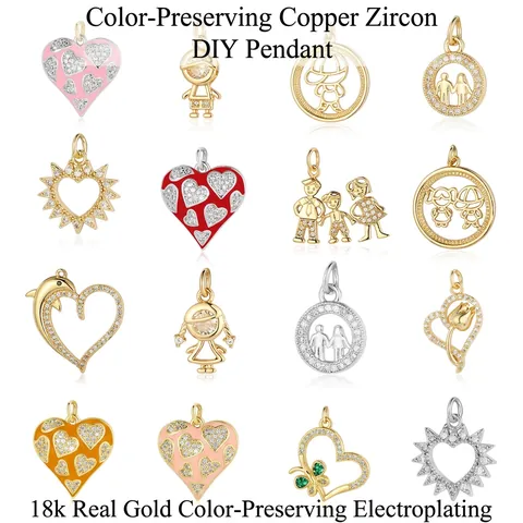 Pendentifs Coeur Rose Papillon Garçon Fille Cuivre Zirconium Émail DIY Accessoires Bijoux Ornement