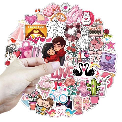 Pegatinas San Valentín PVC Patrones Románticos Corazón Pareja Para Álbum Recortes Portátil Botella Agua Coche Decoración