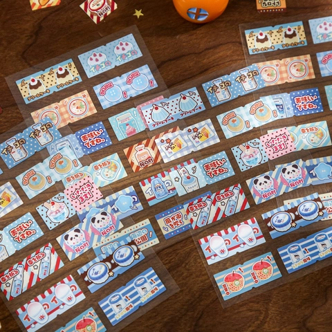 Japanische Retro Lebensmittel Aufkleber Beschichtetes Papier PET Transparent Süße Desserts Cartoon Katze Für Scrapbooking