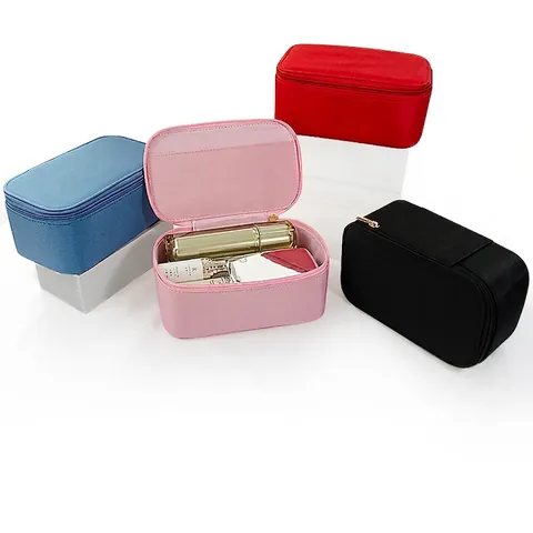 Neceser De Maquillaje Portátil Tela Oxford Impermeable Bolsa De Almacenamiento Cosmético Para Viajes Hogar Color Sólido Organizador Cremallera