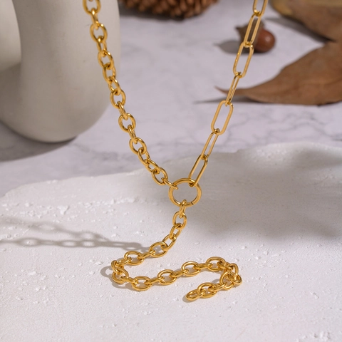 Minimalist 18K Gold Plated 304 Stainless Steel Geometric Splicing Chain Necklace Waterproof Hypoallergenic Jewelry Women