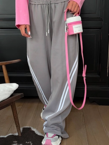 Women High Waist Wide Leg Sweatpants Side Stripe Drawstring Loose Cotton Streetwear Casual Long Pants