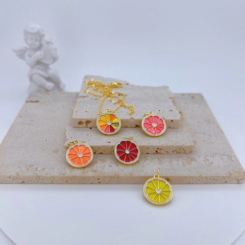 Fruit Plakje Hanger Koper Kleurrijk Emaille Citroen Oranje Vorm Voor Ketting Armband Maken Zomer Sieraden Vrouwen