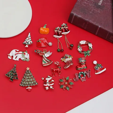 Kerstbroches Oorbellen Emaille Legering Strass Kerstman Boom Bellen Rendier Spelden Feestelijke Party Decoratie Vrouwen Mannen