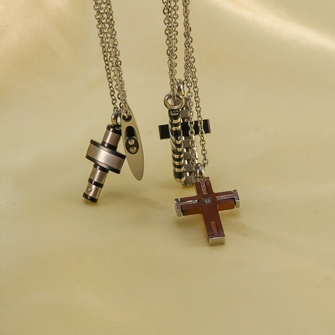 Collier Croix En Acier Inoxydable Pendentif Strass Motif Bois Design Bijoux Pour Femmes Hommes