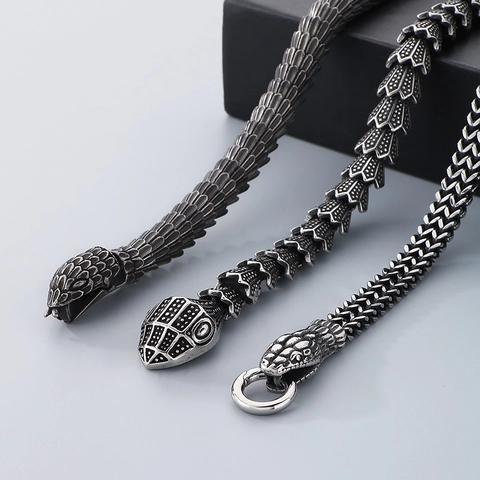 Herren Halskette Edelstahl Schlange Gothic Punk Biker Schmuck Retro Schlange Kette Vintage Stil Accessoire