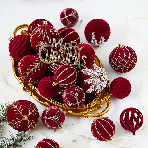 Christmas Tree Hanging Ornaments Flocking Balls Velvet Bows Reindeer Candy Shapes Holiday Home Party Decoration Glitter