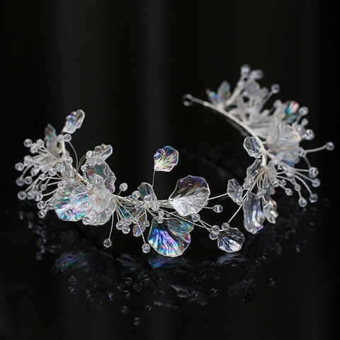 Diadema De Novia Elegante Cuentas De Cristal Hechas A Mano Pétalos De Flores Irisados Accesorios Para El Cabello De Boda Para Mujeres