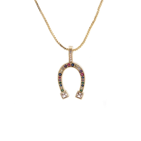 Hufeisen Anhänger Halskette Kupfer Gold Bunte Zirkonia Boxkette Glück Mode Schmuck Für Damen