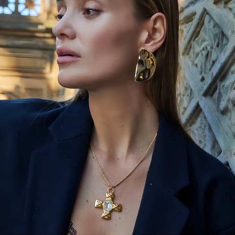 Orecchini A Cuore Martellato In Acciaio Inossidabile Placcati Oro 18K Geometrici Mezzaluna Gioielli Retro Per Donna