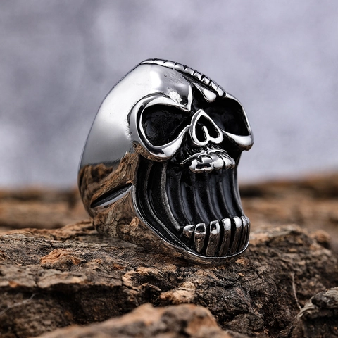 Anello Con Teschio Urlante Acciaio Inossidabile Stile Punk Gotico Rock Gioielli A Fascia Esagerati Dominanti Per Uomini Donne