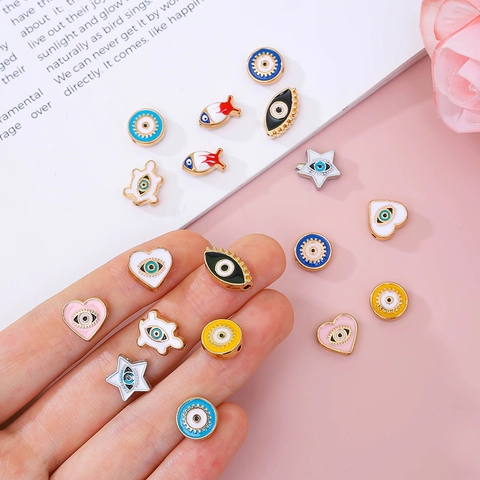 Evil Eye Alloy Enamel Beads DIY Jewelry Making Charms For Necklace Bracelet Star Heart Shape Crafting Accessories
