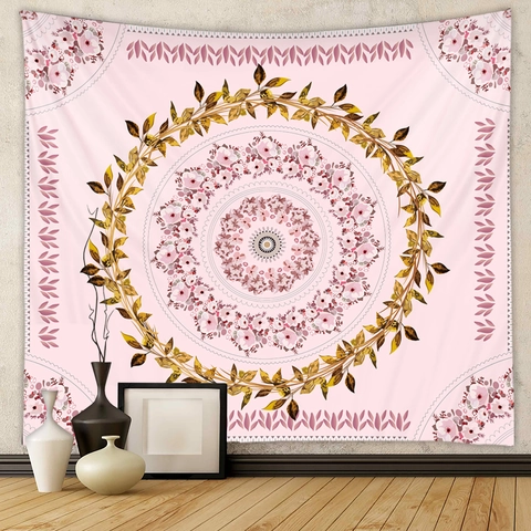 Arazzo Mandala Floreale Rosa Poliestere Appeso A Parete Stile Boemo Decorazione Della Camera Tessuto Di Sfondo Per Casa