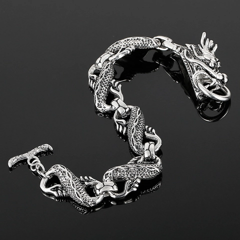 Bracciale Drago Da Uomo Retro Acciaio Inossidabile Vintage Punk Gothic Hip Hop Gioielli Testa Di Drago Catena Maschile