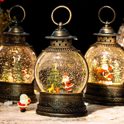 Lanterna Con Palla Di Neve Natale Bronzo Retro LED Scene Babbo Natale Pupazzo Di Neve Decorazione Regalo