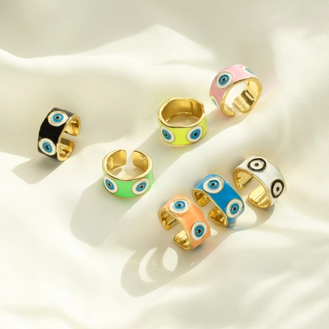 Anillo Ojo Turco Cobre Esmalte Ajustable Colorido Estilo Mediterráneo Joyería Moda Para Mujeres Accesorio Regalo