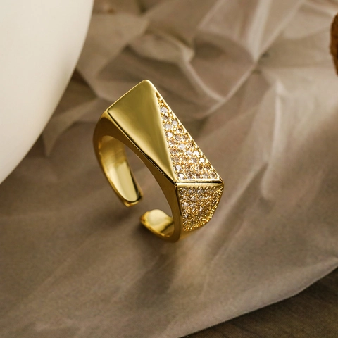 Adjustable Open Ring Copper Gold Plated Cubic Zirconia Geometric Retro Fashion Jewelry For Women