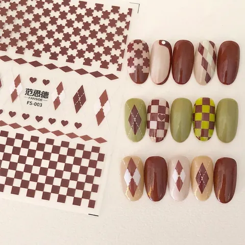 Retro Checkerboard Heart Butterfly Nail Art Stickers Self Adhesive Ultra Thin Matte Flower Smile Face Manicure Decals