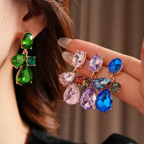 Orecchini Pendenti Goccia Vintage Geometrici Strass Lusso Gioielli Lega Con Perno In Argento Per Donna