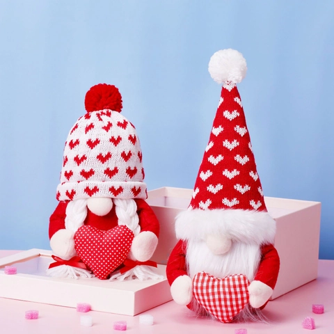 Gnomo De Peluche San Valentín Navidad Corazón Muñeca Elfo Sin Rostro Decoración Hogar Ornamento Tela De Punto Piel Sintética Estilo Nórdico