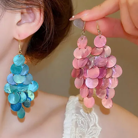 Pendientes Bohemios De Borlas De Concha Circulares Capas Largas Para Mujeres Vacaciones En La Playa Verano Con Gancho De Acero