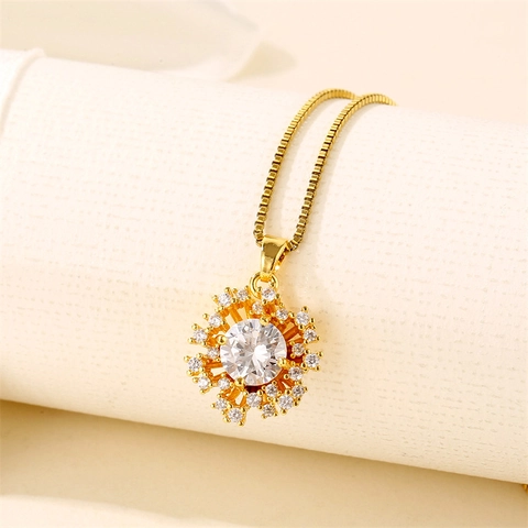 Collier Pendentif Tournesol Acier Inoxydable Zircon Strass Plaqué Or Chaîne Vénitienne Bijoux Élégants Pour Femmes Mariage