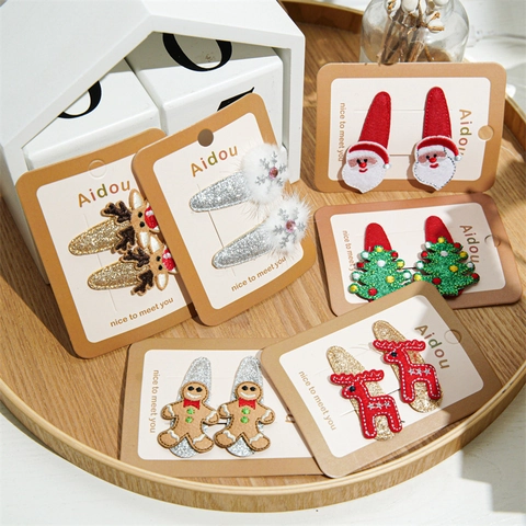 Kerst Haarspelden Borduurwerk Pailletten Rendier Kerstman Sneeuwvlok Kerstman Ginger Man Feestelijke Accessoires Voor Vrouwen