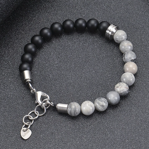 Natural Stone Beaded Bracelet With Stainless Steel Lobster Clasp Adjustable Extension Chain Fashion Jewelry Men Women