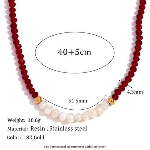Beaded Necklace With Freshwater Pearl Faceted Crystal 18K Gold Plated Stainless Steel Handmade Retro Jewelry For Women