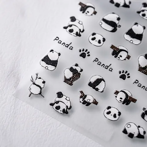 Autocollants Art Des Ongles Relief 3D Panda Auto-adhésif Dessin Animé Décalcomanies PET Pour Décoration De Manucure DIY