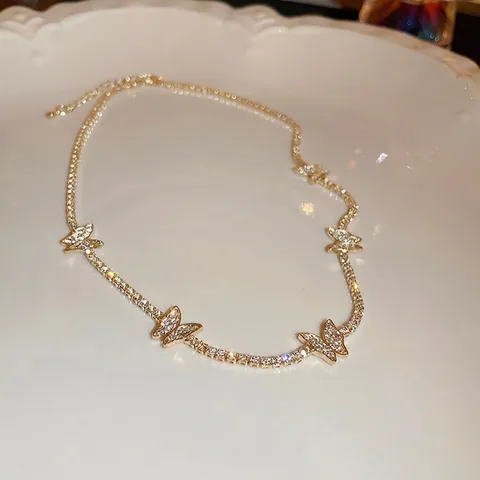 Collier Papillon Délicat En Alliage Strass Chaîne De Clavicule Réglable Multi Papillon Bijoux Pour Femmes