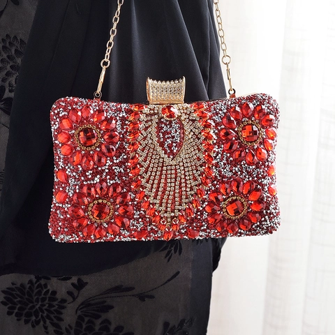 Pochette Da Sera Di Lusso Da Donna Strass Guscio Rigido Borsa Da Matrimonio Festa Banchetto Con Catena Rimovibile