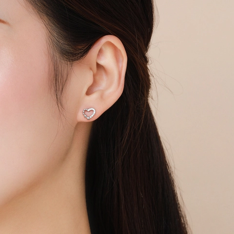 925 Sterlingsilber Asymmetrische Herzohrstecker Mit Zirkonia-Einlage Mikro-Pave Polierte Perlen Minimalistischer Modeschmuck