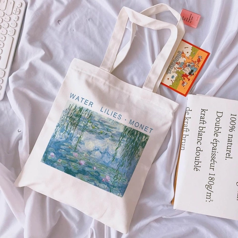 Artistieke Olieverf Canvas Tote Bag Grote Capaciteit Schouder Shopping Handtas Voor Dames Student Dagelijks Gebruik