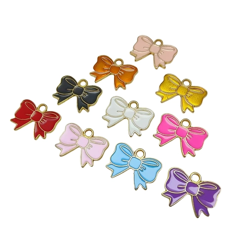Bowknot Charms Alloy Enamel Drip Oil Colorful Mini Pendants For DIY Jewelry Making Earrings Necklace Keychain Crafts