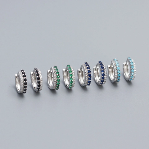 S925 Sterling Silver Huggie Hoop Earrings For Women Double Row Rhinestone Geometric Round Minimalist Ear Buckle Accessory