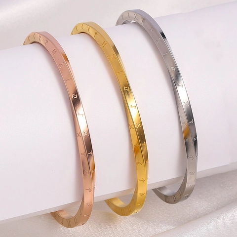 Stainless Steel Cuff Bracelet Mobius Twisted Viking Runes Roman Numerals Vintage Bangle Jewelry For Men Women