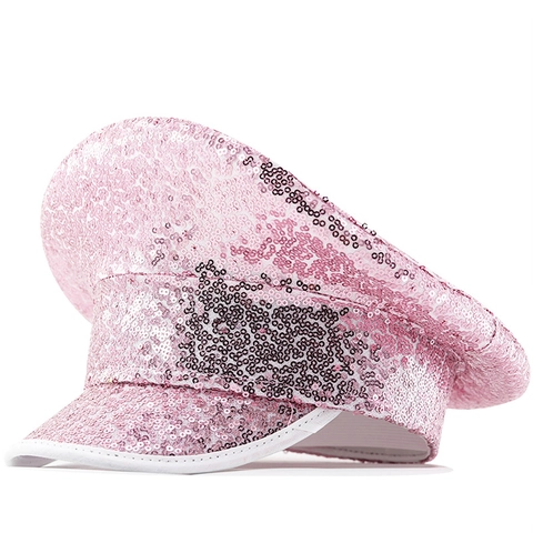 Sequin Captain Hat Shiny Military Performance Party Hat Flat Top Navy Style Disco Festive Headwear For Women